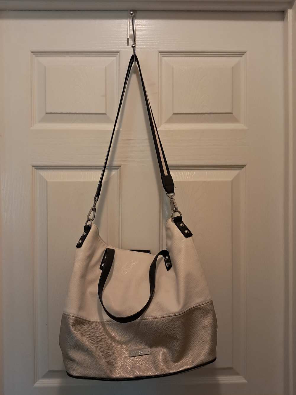 Jessica Simpson Women's Two-Tone Beige, Navy and Metallic Shoulder Crossbody Bag